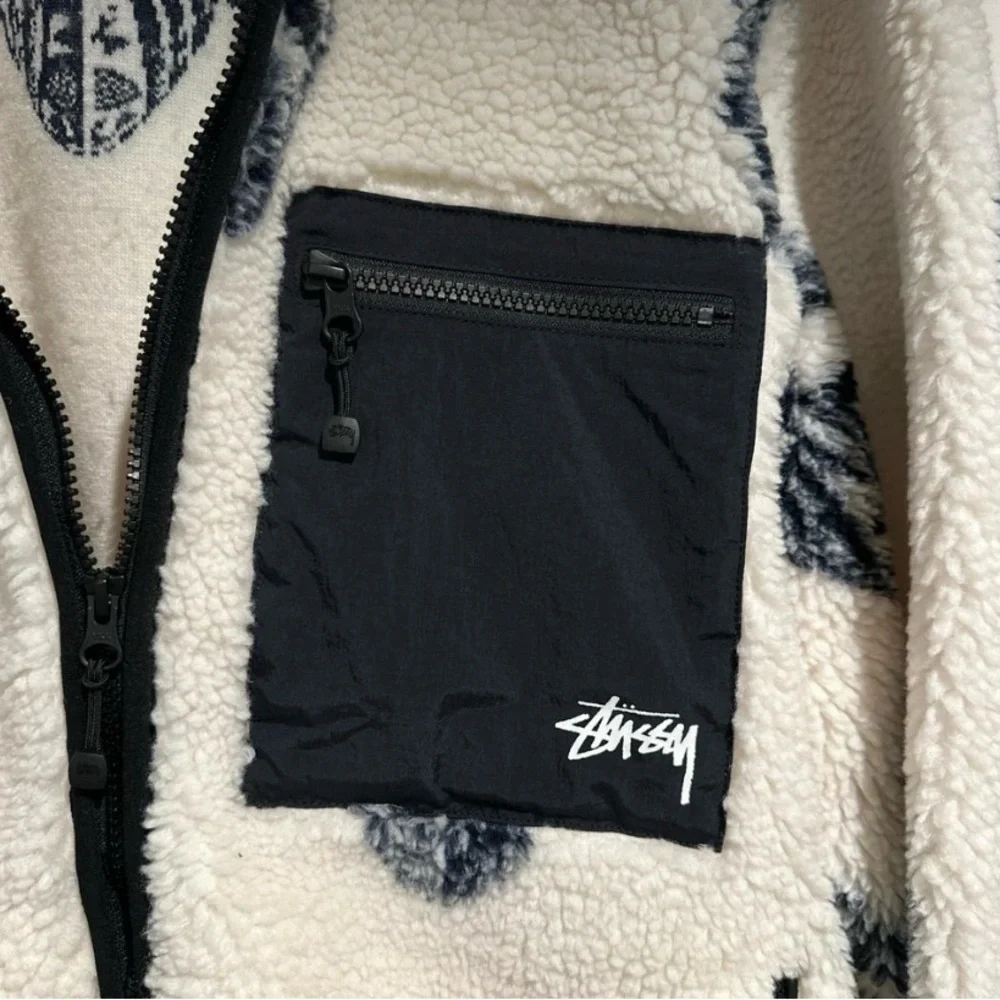 Stussy Black and White Tribal Sherpa Jacket